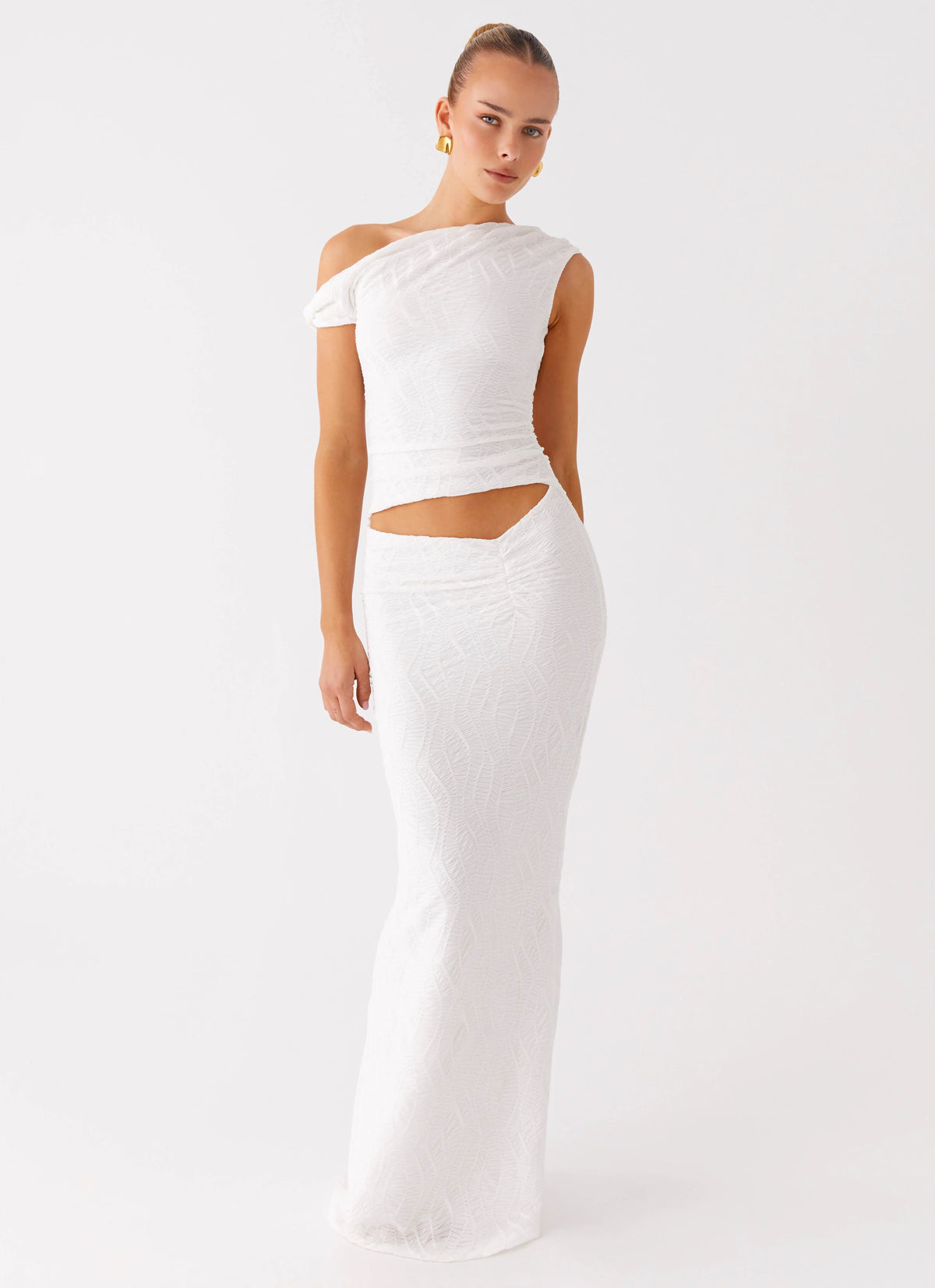 Galantis One Shoulder Maxi Dress - White
