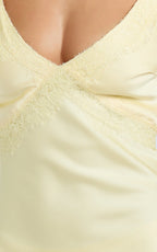 Liliane Maxi Dress - Lace Trim Bias Cut Dress in Lemon