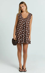 Holly Mini Dress - V Neck Dress in Chocolate Spot
