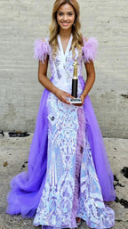 Ava Presley 38892 Long Fitted Prom Dress Sequin Lace Off the Shoulder Feather Slit Skirt Train