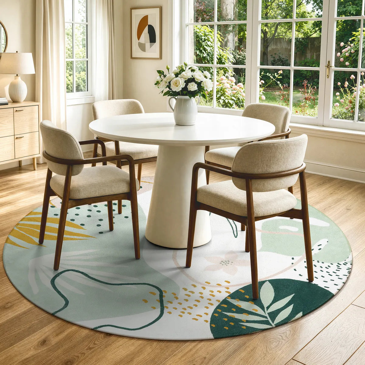 Kiki Washable Modern Botanical Leaf Print Green Rug