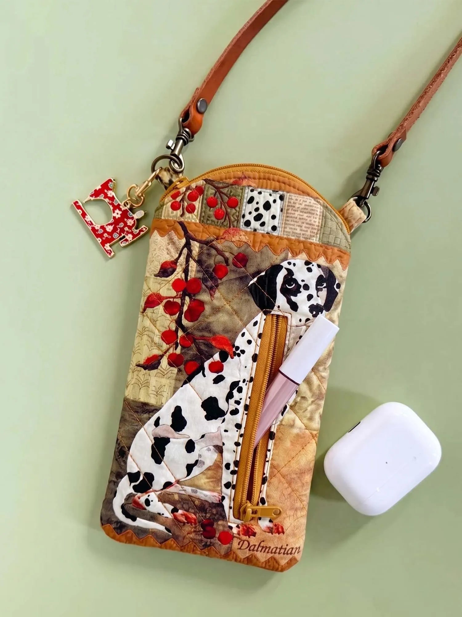 Vintage Berry Dalmatian Quilted Slim Phone Crossbody Bag