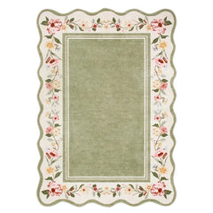 Ariele Washable Vintage Floral Scalloped Sage Green Rug