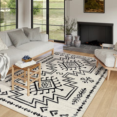 Vivienne Washable Aztec Moroccan Distressed Beige Rug