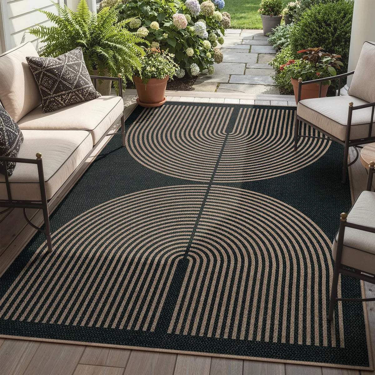 Enfys Washable Modern Rainbow Easy Jute Black/Grey Indoor/Outdoor Rug