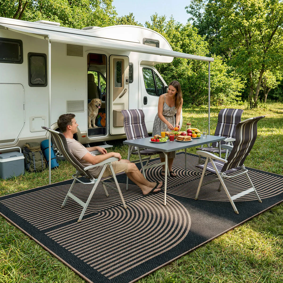 Enfys Washable Modern Rainbow Easy Jute Black/Grey Indoor/Outdoor Rug