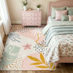 Kiki Washable Modern Botanical Leaf Print Pink Rug