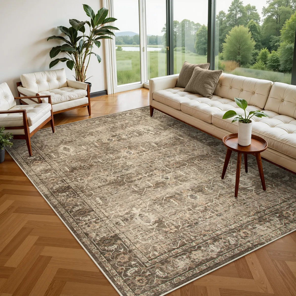Margot Washable Vintage Distressed Brown Rug