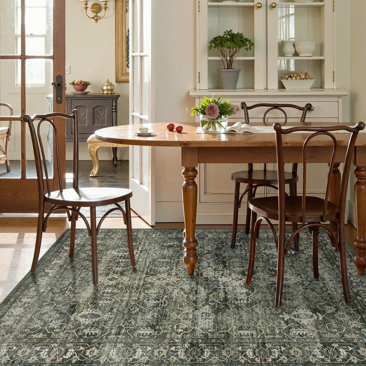 Margot Washable Vintage Distressed Dark Green Rug