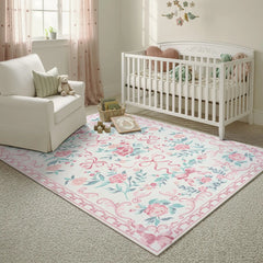Rosabel Washable Floral Bows Pink Rug