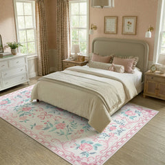 Rosabel Washable Floral Bows Pink Rug