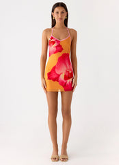 Yura Mini Dress - Orange Floral Spritz