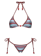 Mikaya Beaded Tie Side Bikini Bottoms Blue / Brown Stripe
