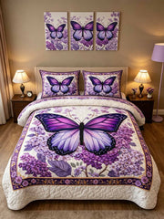 Lavender Butterfly Dream 3-Piece Quilted Bedding Set