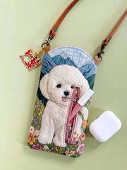 Mountain Floral Bichon Frise Quilted Slim Phone Crossbody Bag