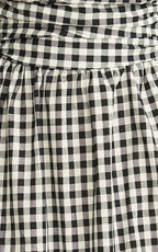 Polly Midi Dress - Strapless Ruched Dress in Black Check