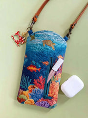 Coral Reef Ocean Turtle Fish Quilted Slim Phone Crossbody Bag