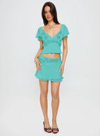 Pappilion Asymmetrical Mini Skirt Aqua