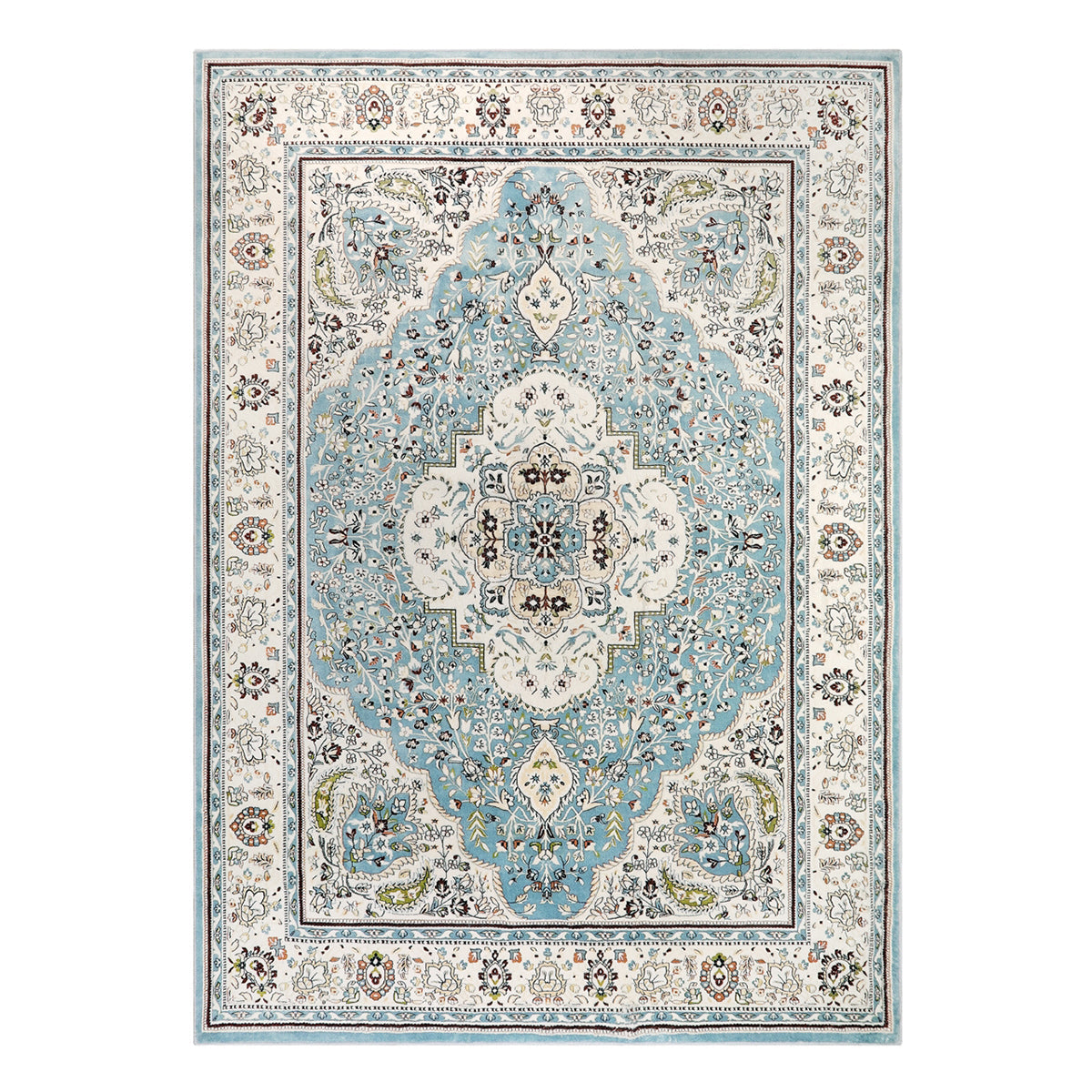Agnes Washable Boho Floral Medallion Light Blue Rug