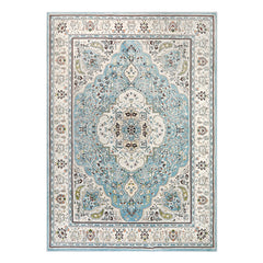 Agnes Washable Boho Floral Medallion Light Blue Rug