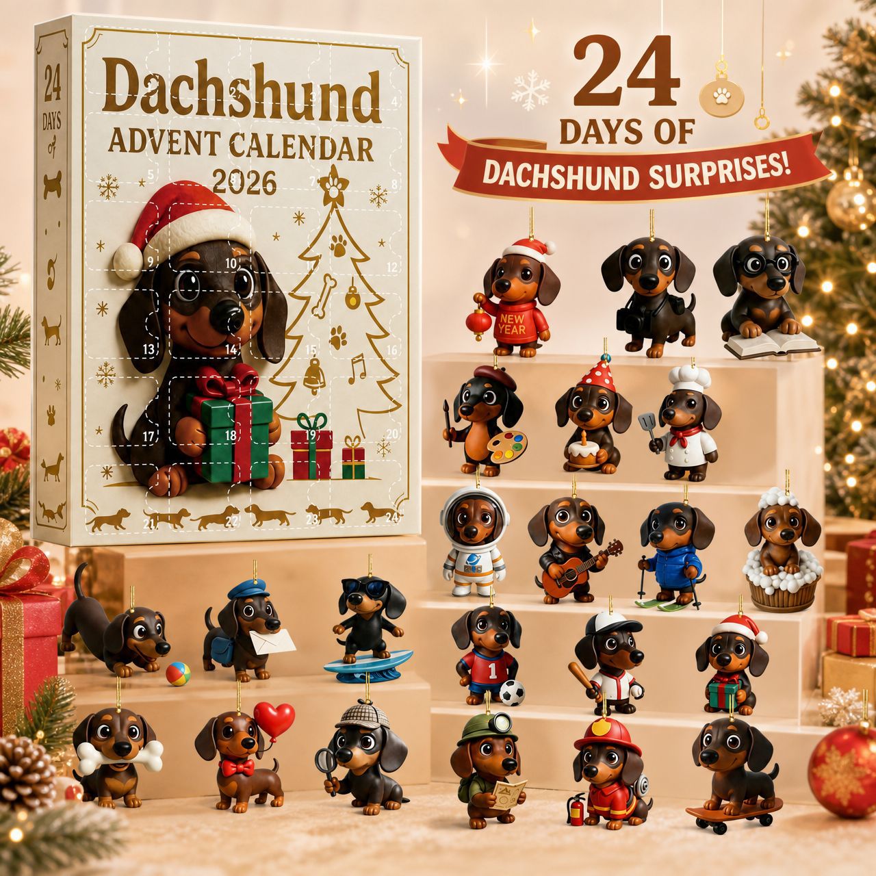 2026 Christmas Fun Dachshund Countdown Calendar Blind Box