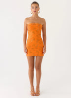 Push Back Beaded Sequin Mini Dress - Orange