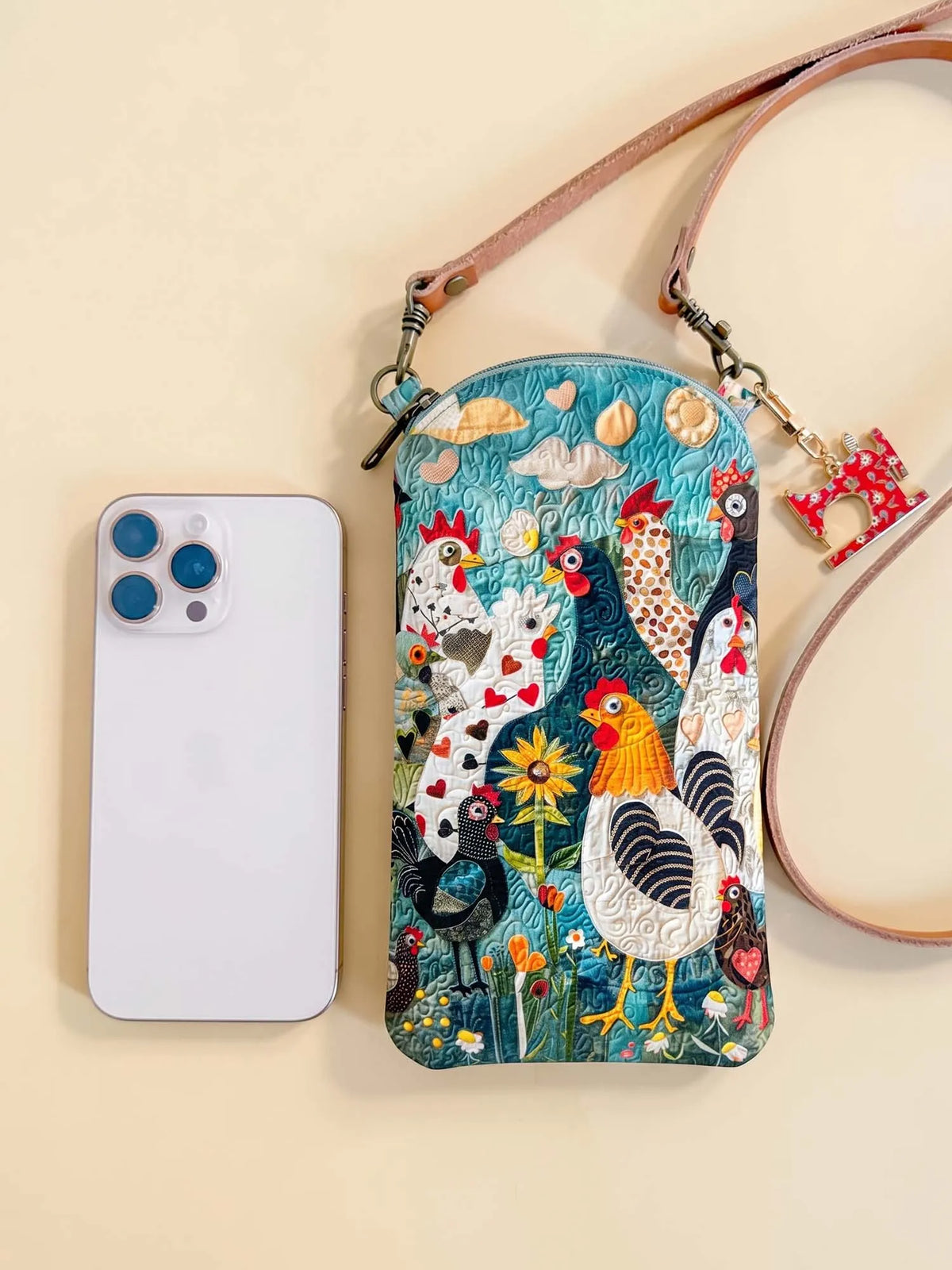 Chicken Quilted Slim Phone Crossbody Bag
