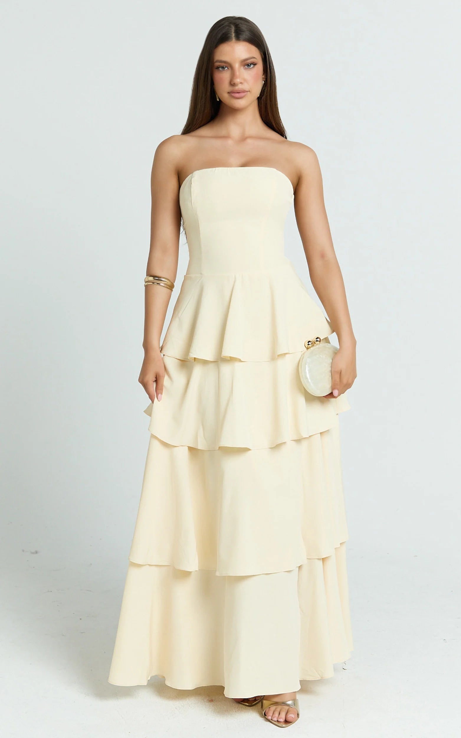 Suzy Midi Dress - Tiered Ruffle Lace Up Dress in Lemon