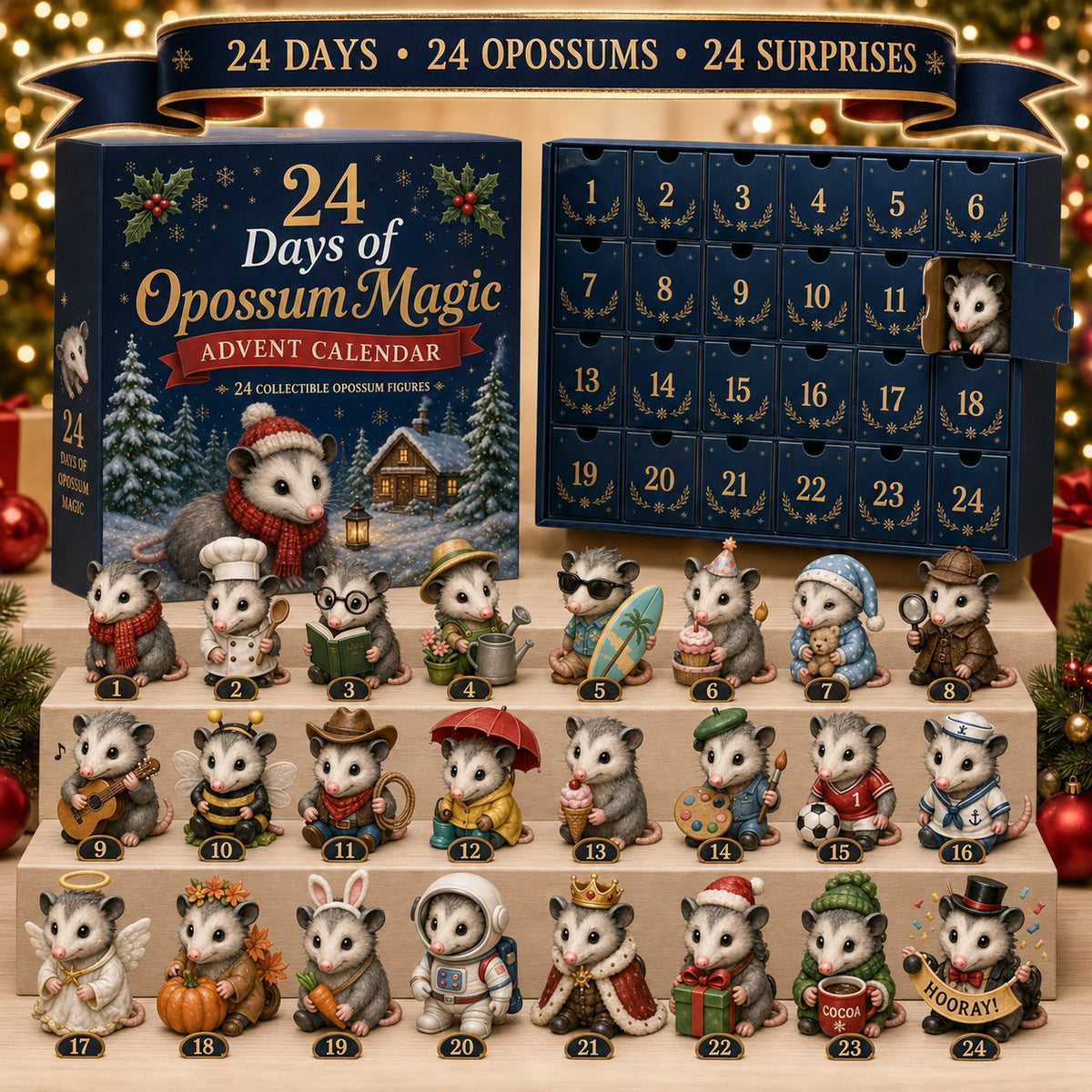 🐾 24 Days of Opossum MagicTM Advent Calendar – 24 Collectible Christmas Opossum Surprises