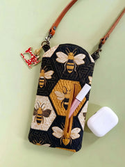 Honeycomb Bumble Bee Quilted Slim Phone Crossbody Bag