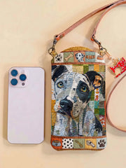 Patchwork Mixed Breed Dog Quilted Slim Phone Crossbody Bag