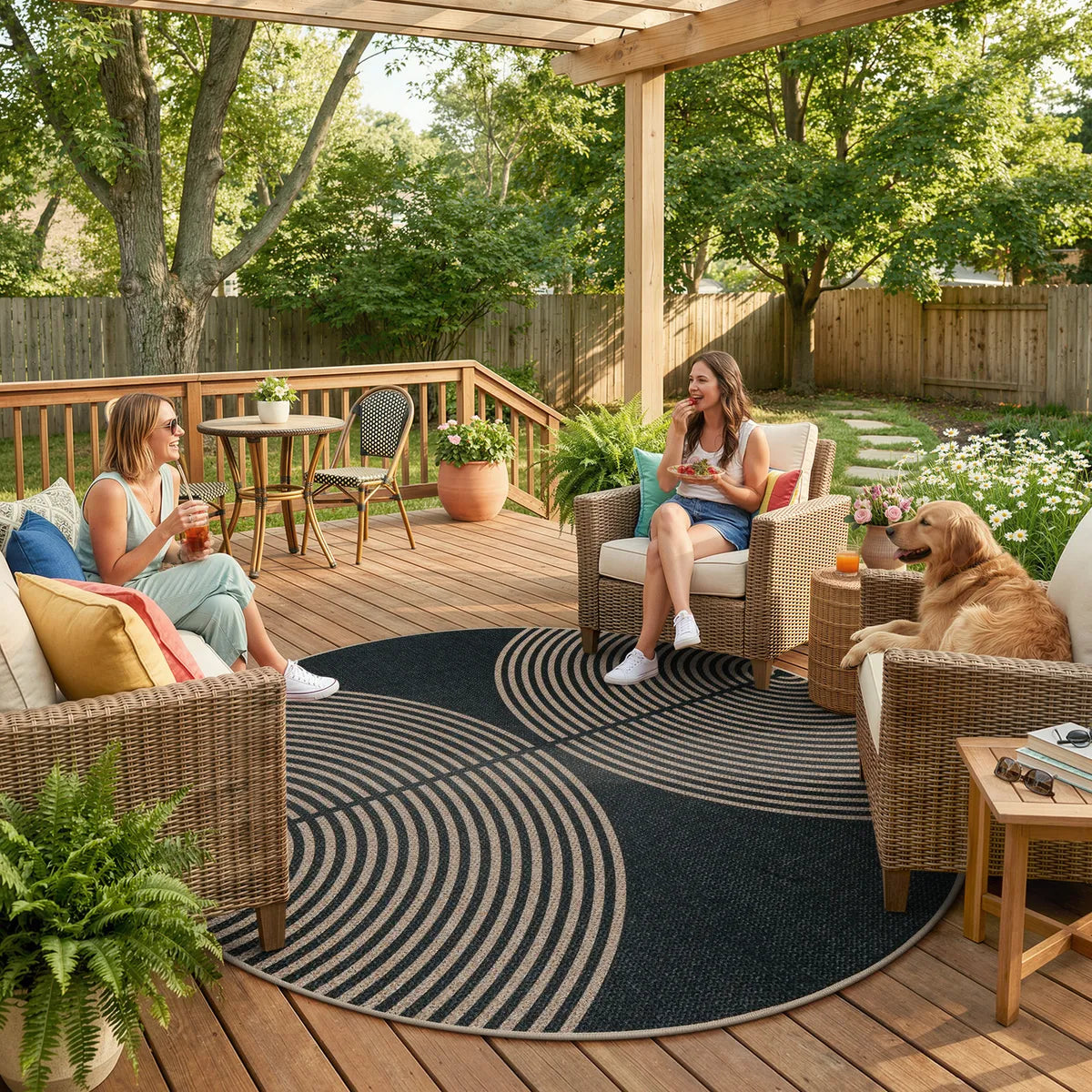Enfys Washable Modern Rainbow Easy Jute Black/Grey Indoor/Outdoor Rug