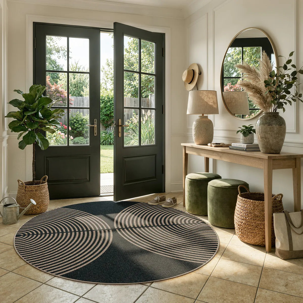 Enfys Washable Modern Rainbow Easy Jute Black/Grey Indoor/Outdoor Rug