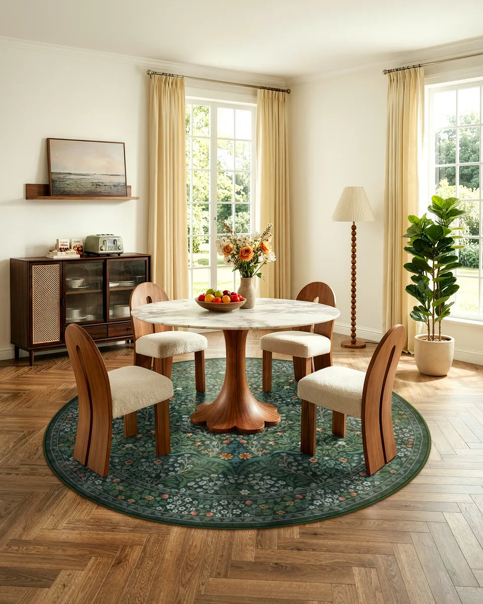 Giverny Washable Maximalism Vintage French Floral Dark Green Rug