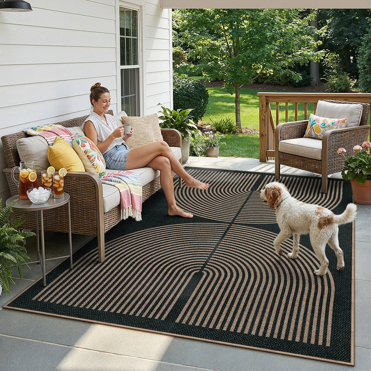 Enfys Washable Modern Rainbow Easy Jute Black/Grey Indoor/Outdoor Rug