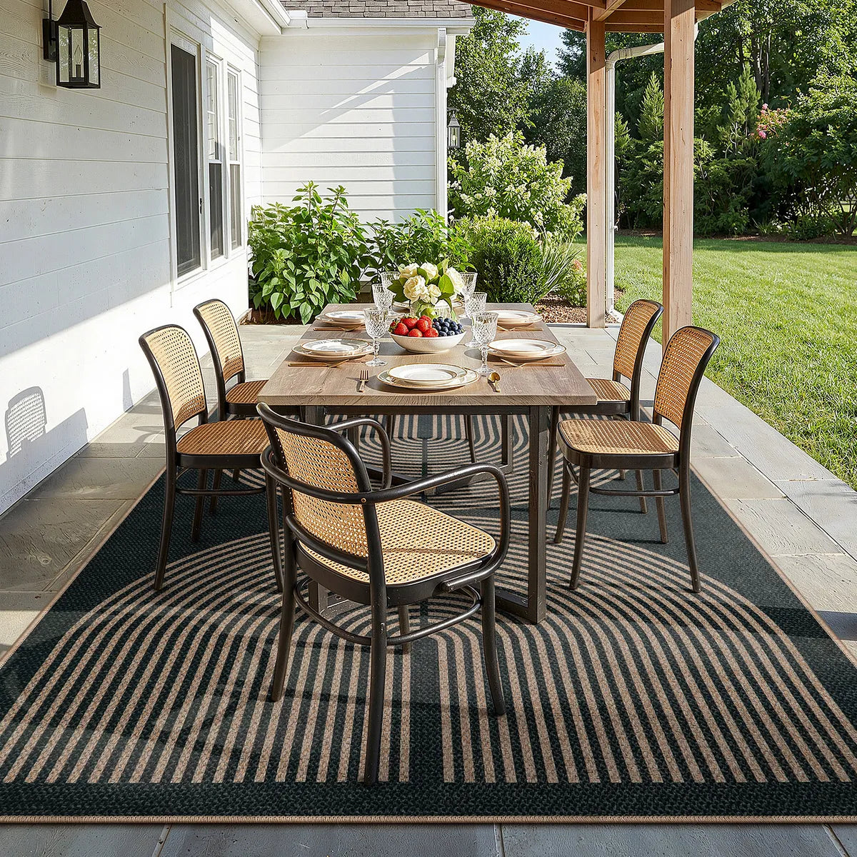 Enfys Washable Modern Rainbow Easy Jute Black/Grey Indoor/Outdoor Rug