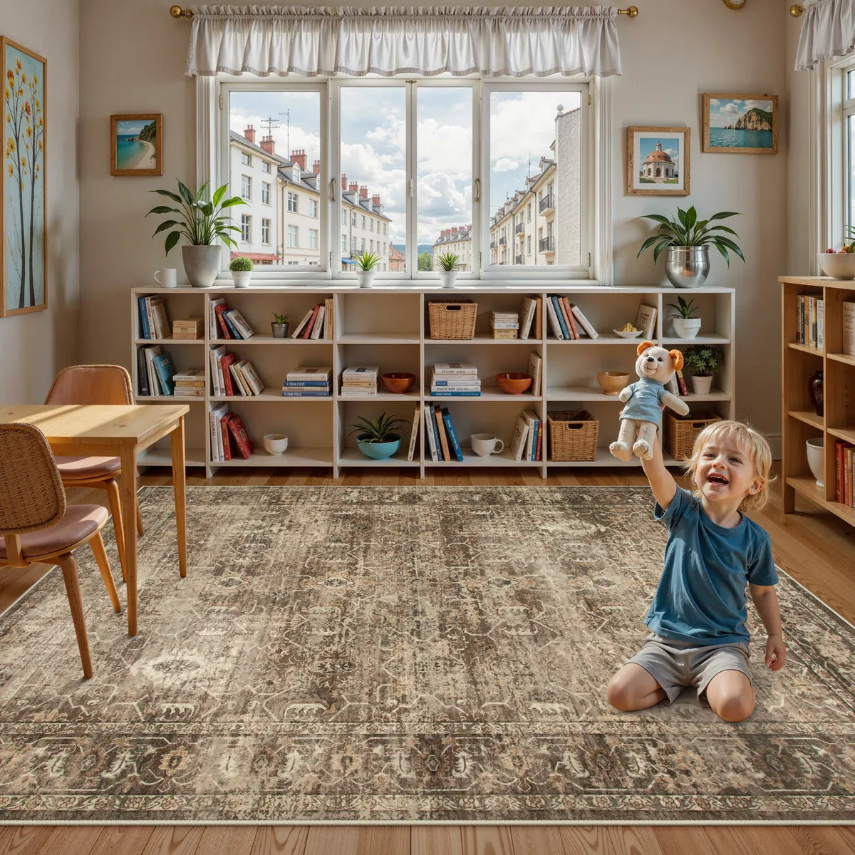 Margot Washable Vintage Distressed Brown Rug