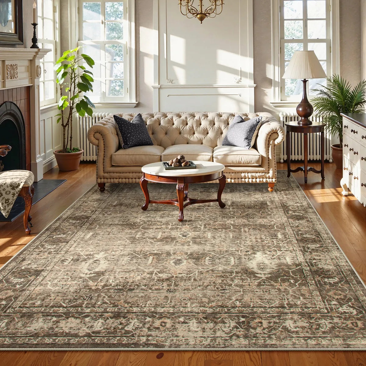 Margot Washable Vintage Distressed Brown Rug