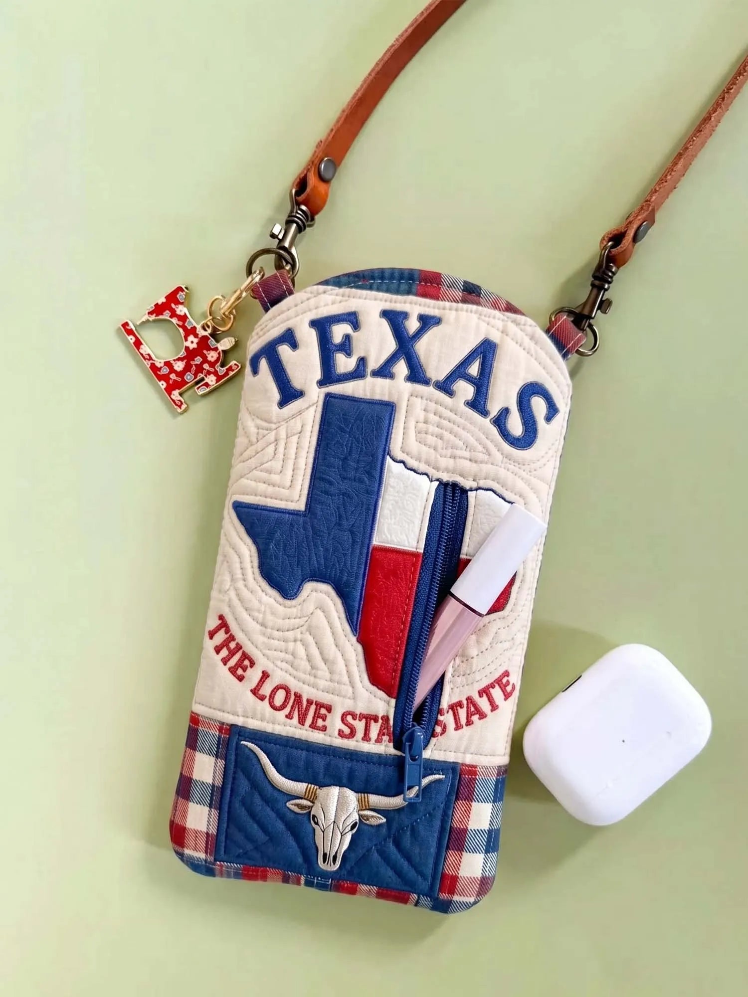 Texas Lone Star Longhorn Quilted Slim Phone Crossbody Bag