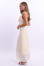 White Print Maxi Dress Lace Satin Tape
