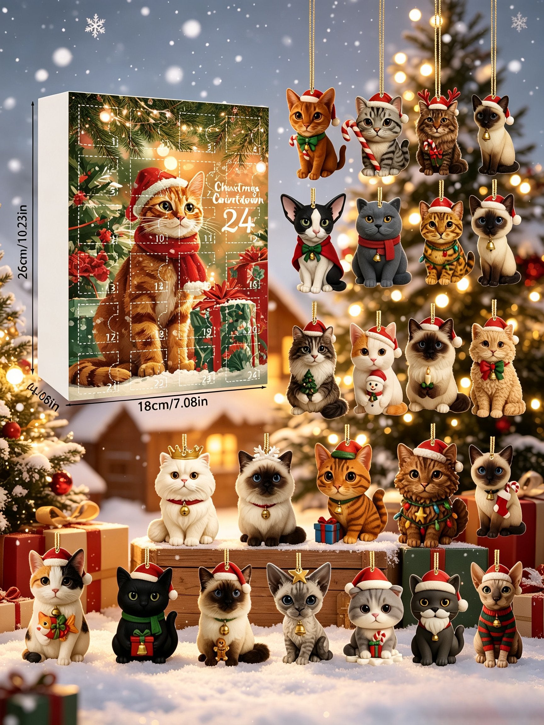 2026 Cat-Themed Christmas Decoration 24-Day Holiday Countdown Blind Box Gift Set(2D Acrylic Flat)