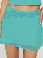 Pappilion Asymmetrical Mini Skirt Aqua