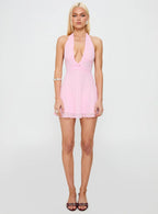 Good Luck Babe Halter Mini Dress Pink