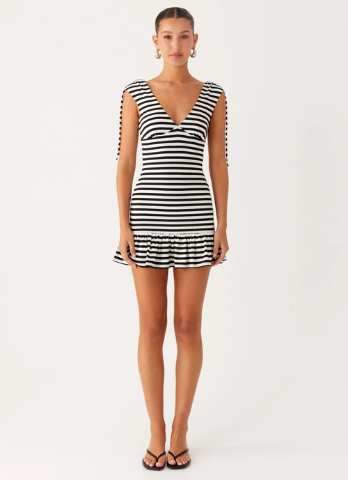 Acacia Mini Dress - Black White Stripe