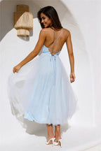 Signal My Way Tulle Midi Dress Blue
