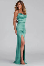 Sleeveless Satin High Slit Formal Dress