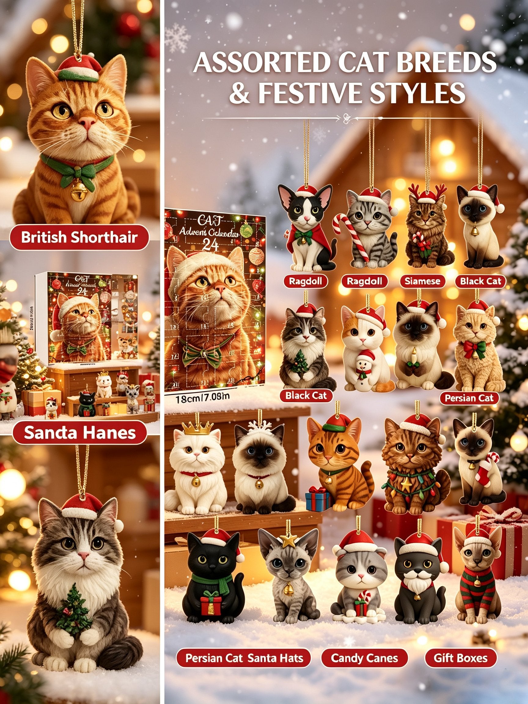 2026 Cat-Themed Christmas Decoration 24-Day Holiday Countdown Blind Box Gift Set(2D Acrylic Flat)
