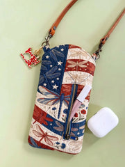 American Flag Dragonfly Floral Quilted Slim Phone Crossbody Bag