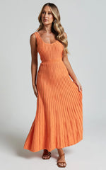 Saoirse Midi Dress - Square Neck Strappy Knit Dress in Mango