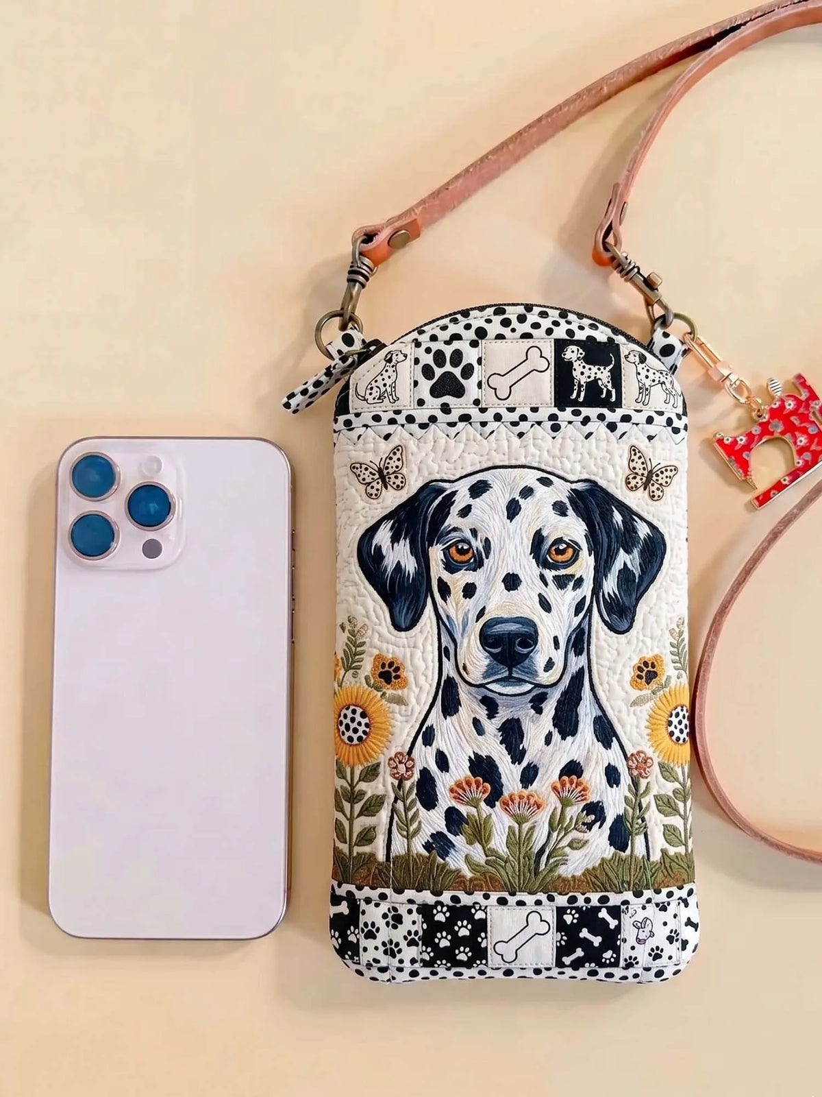 Sunflower Dalmatian Patchwork Quilted Slim Phone Crossbody Bag